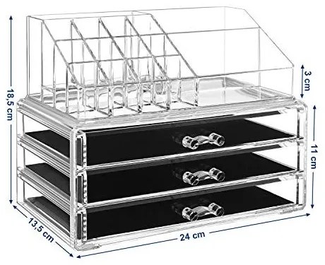 Organizator cosmetice machiaj, Songmics, Transparent, 23.8x15.3x18.8 cm