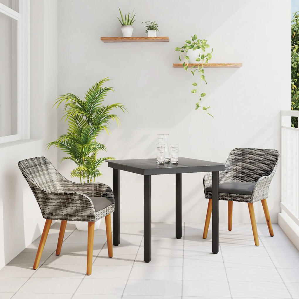 vidaXL Set de masă pentru grădină cu pernă 3 pcs Gri poliratan