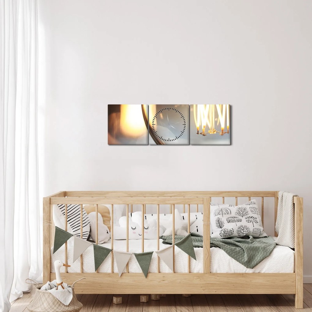 Tablou cu becul aprins (cu ceas) (90x30 cm)