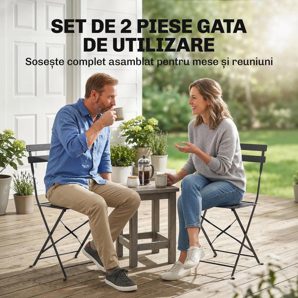 Outsunny Set de 2 Scaune de Grădină Pliabile cu Șezut cu Lamele | Aosom Romania