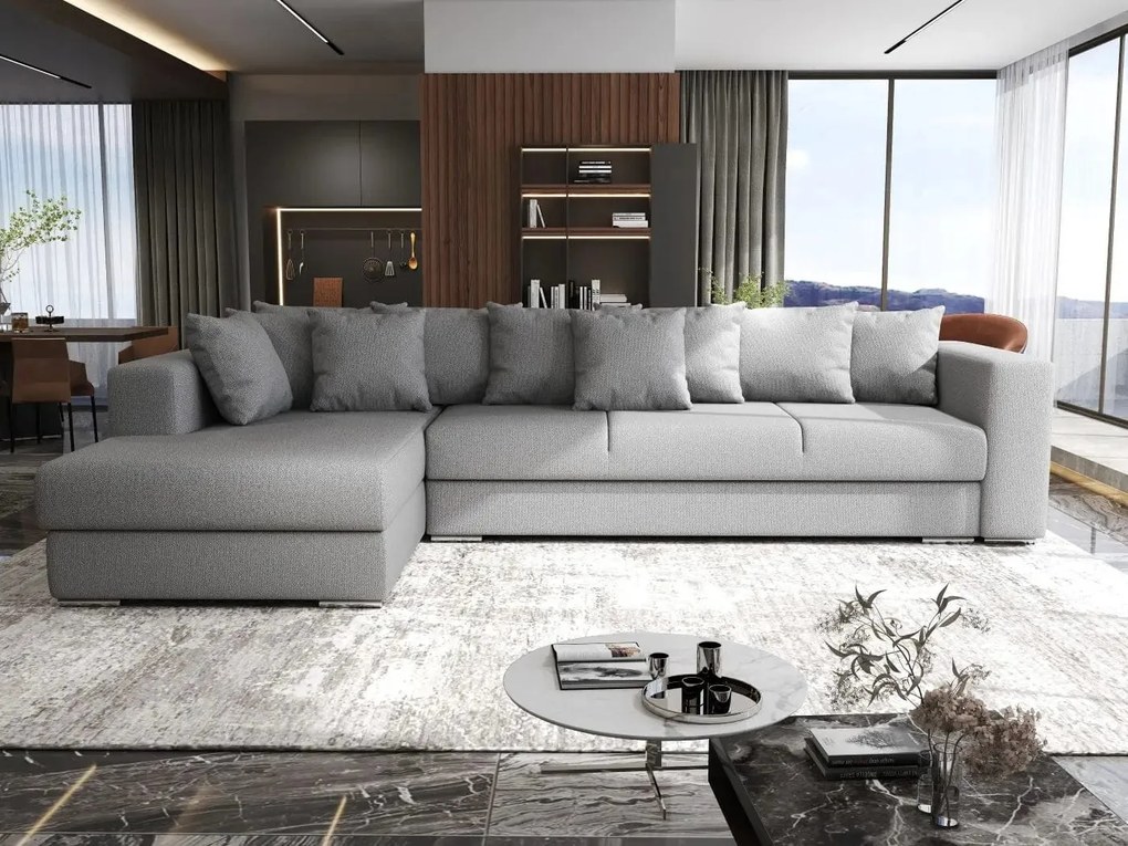 Colțar extensibil dumonde cu ladă de depozitare si sezut confortabil din spuma high-density, Gloria Enjoy Grey 320x183 cm