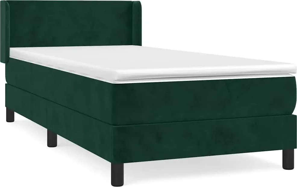 vidaXL Pat box spring cu saltea, verde închis, 90x190 cm, catifea