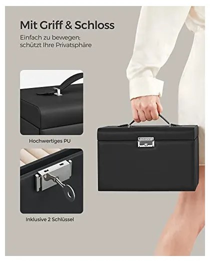 Set 2 cutii de bijuterii, Songmics, 18 x 26 x 17 cm, JBC121B, Negru