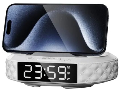 Immax 08983L - Ceas deșteptător cu LCD și încărcător wireless Qi 27W/9V alb