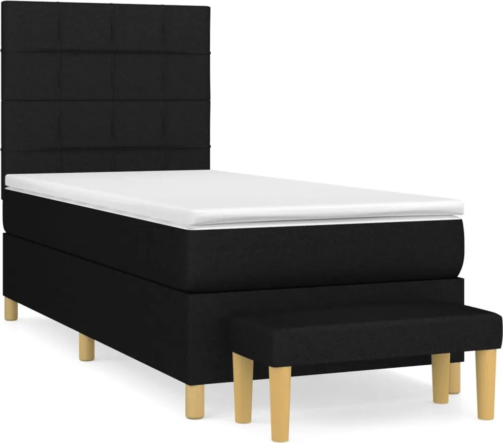 vidaXL Pat box spring cu saltea, negru, 90x190 cm, textil