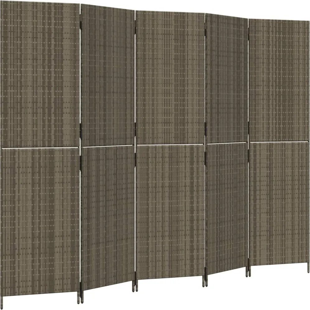 vidaXL Separator de cameră cu 5 panouri, gri, poliratan