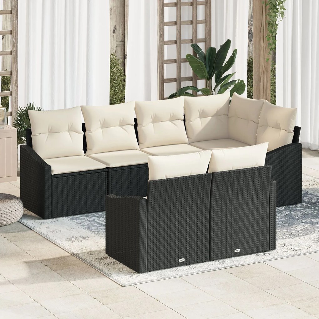 vidaXL Set de canapele pentru grădină 7 pcs Negru Rattan poli