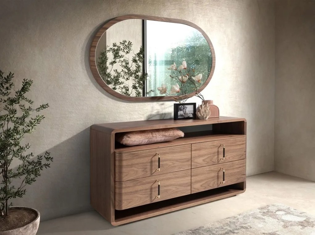 Oglinda decorativa design LUX Oval Walnut