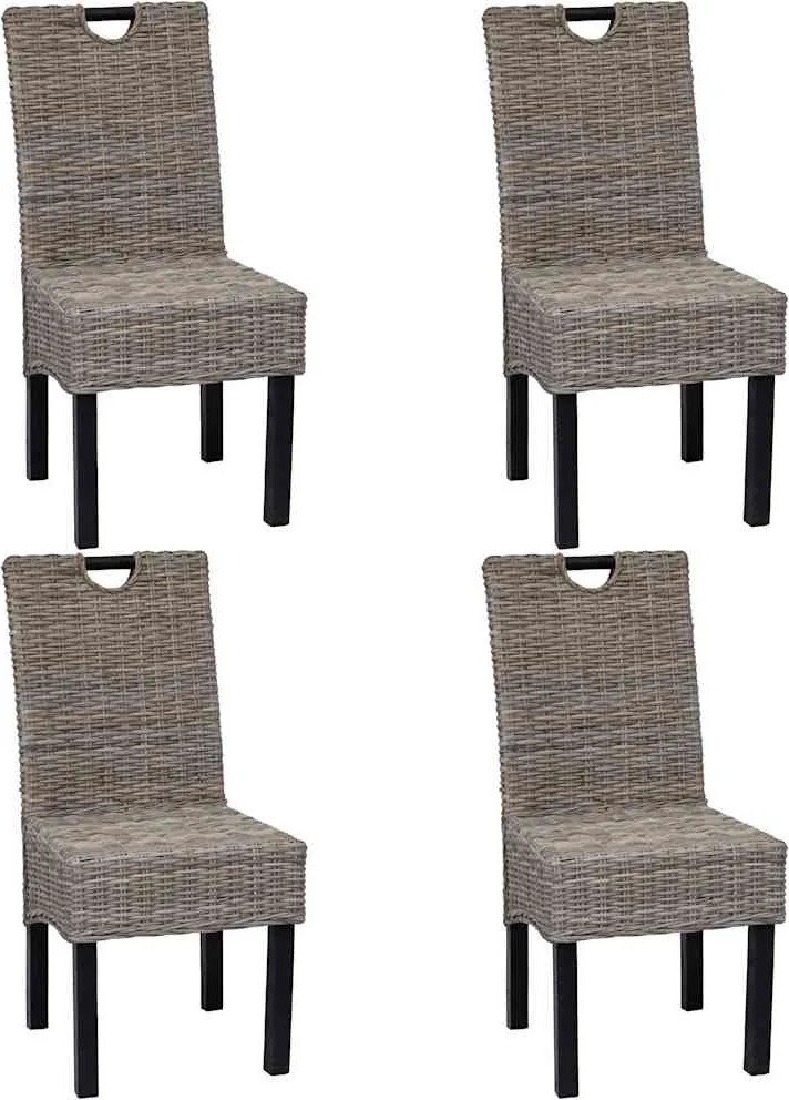 vidaXL Scaun de bucătărie, 4 buc., ratan Kubu și lemn de mango