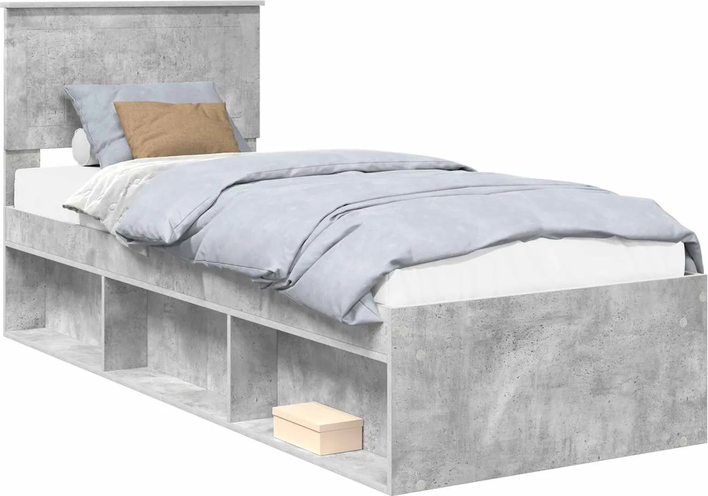 vidaXL Cadru de pat Gri Concret 75 x 190 cm Lemn de pin masiv