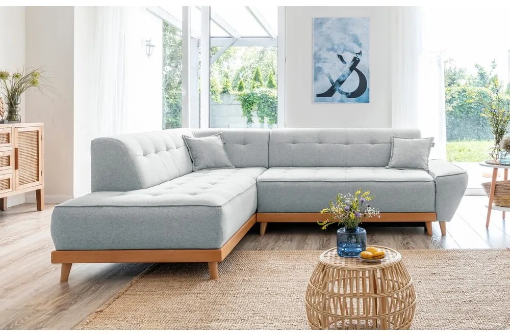 Colțar extensibil cu șezlong pe partea stângă Miuform Dazzling Daisy L, gri deschis