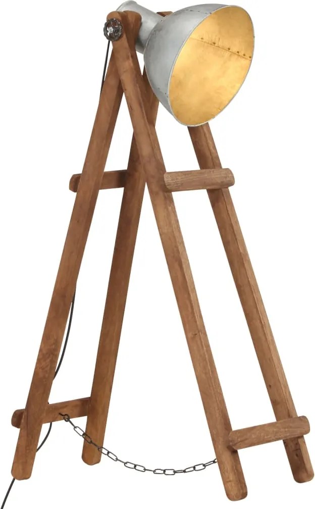 vidaXL Lampă de podea, argintiu, lemn masiv de mango, E27