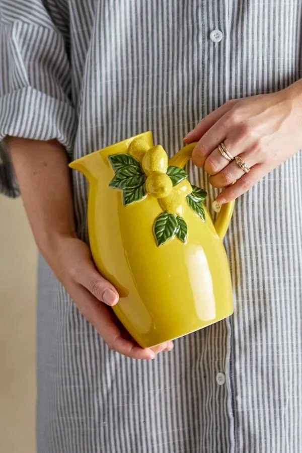 Carafă din ceramică stoneware decorată manual cu lămâi, D17×H21 cm, „Limone Jug"