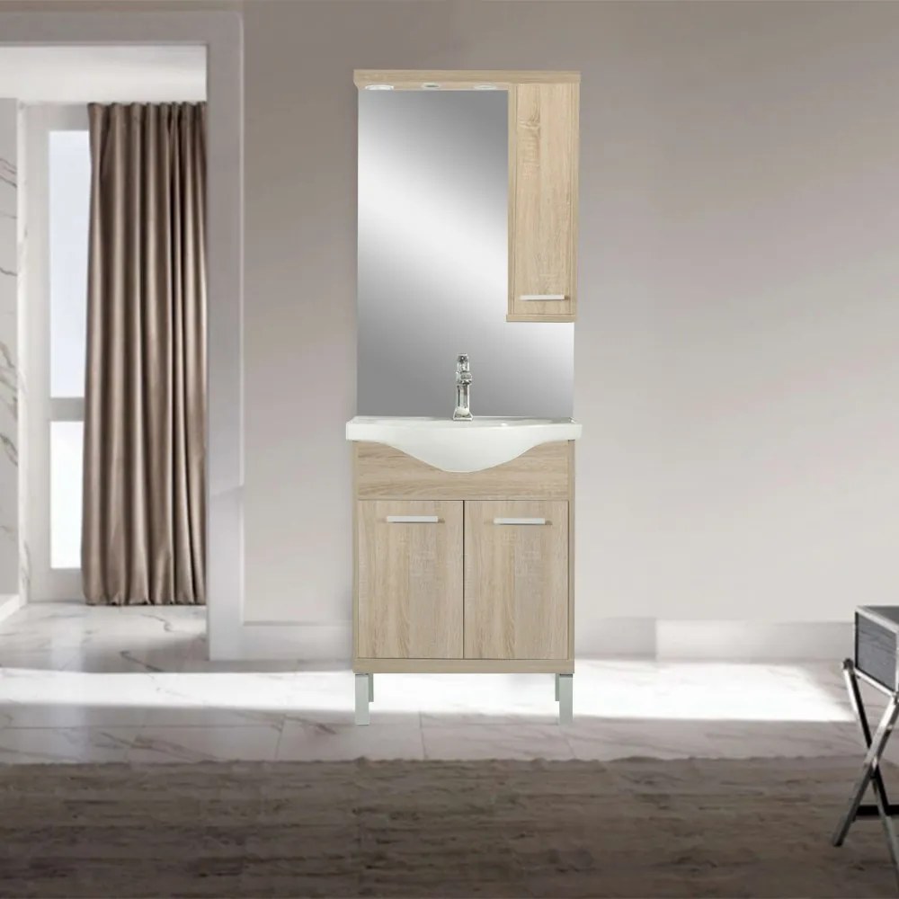 Dulap suspendat cu oglindă Nerva 65 cm, stejar Sonoma