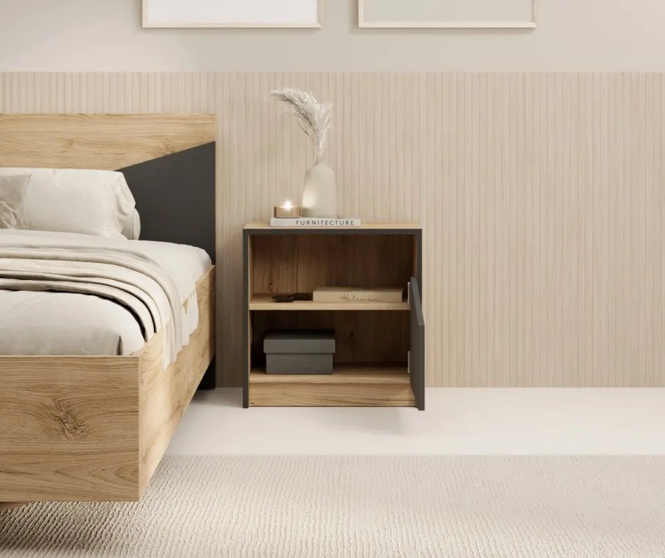 Noptiera, 50x50 cm, I Atson, ADRK Furniture (Culoare: Stejar / Negru)