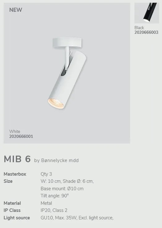 Spot aplicat directionabil design minimalist MIB 6 negru 2020666003 DFTP