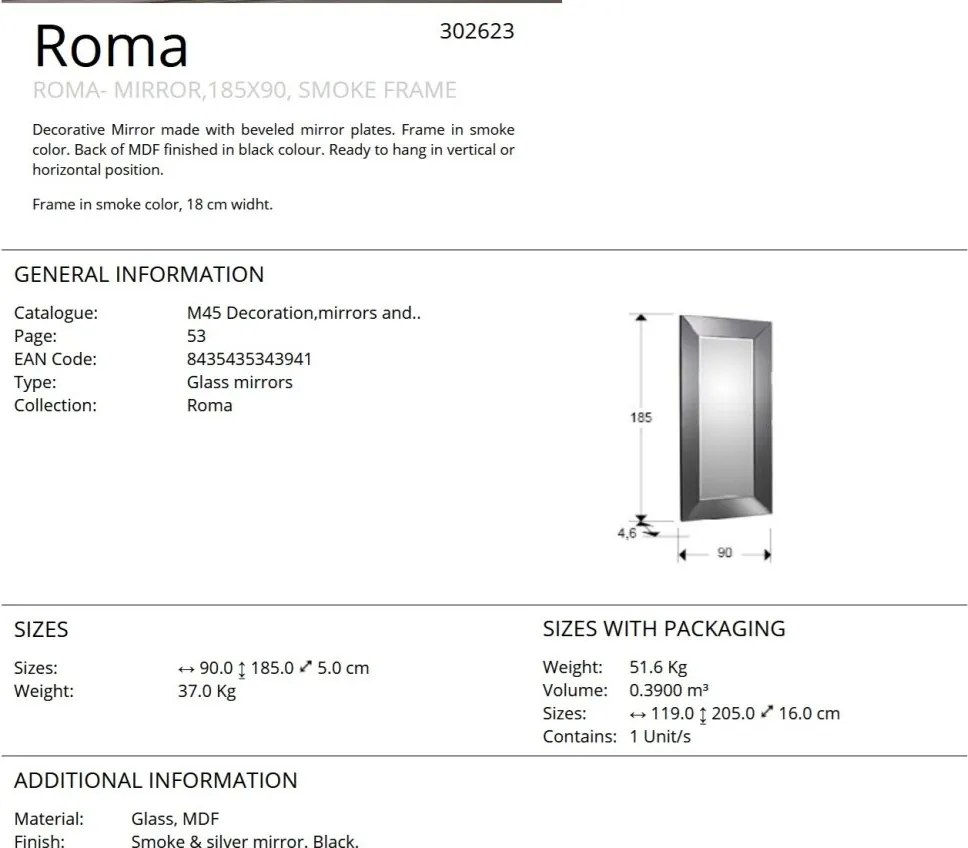 Oglinda decorativa moderna Roma 185x90cm
