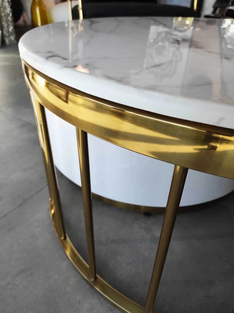 Masuta de cafea Colmar alb/gold si marmura – H42 cm