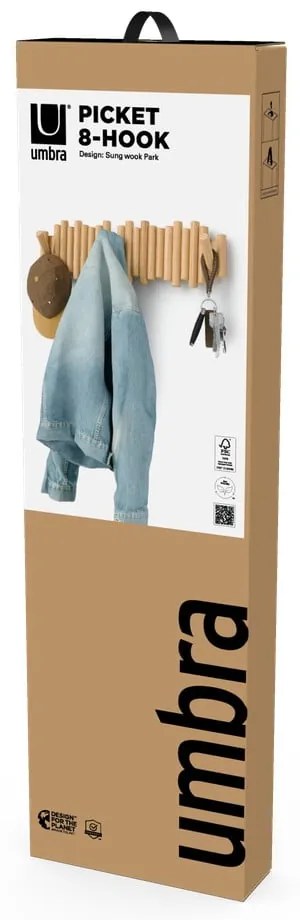 Cuier de perete în culoare naturală din lemn de pin 61 cm Picket – Umbra