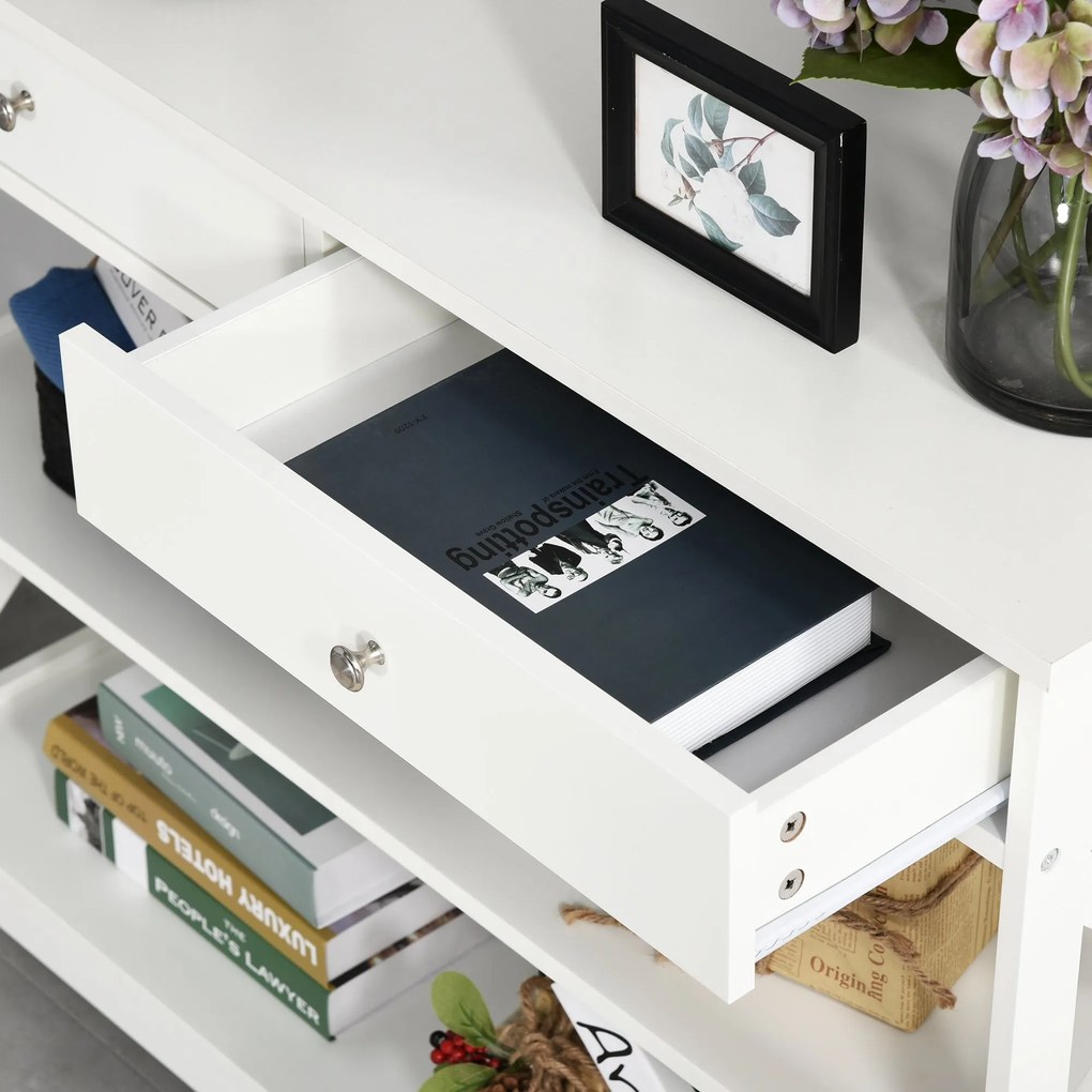 HOMCOM Consolă, cu 2 Sertare și Rafturi Reglabile, Design Modern, Structură Solidă cu Sistem Anti-Răsturnare, 100x30.5x80 cm, Albă | Aosom Romania