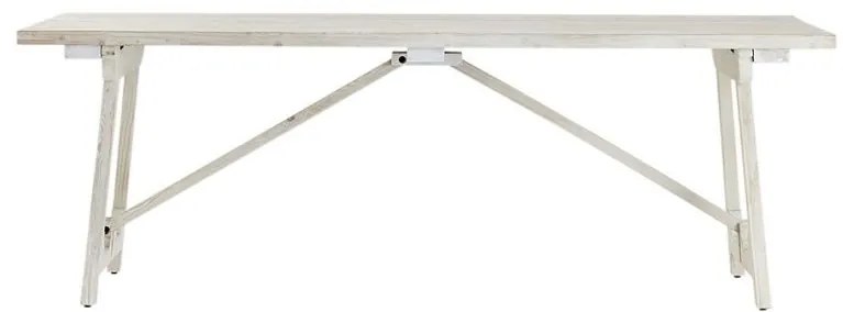 Masa dining din lemn de pin, alb cu aspect antichizat, Lhettie