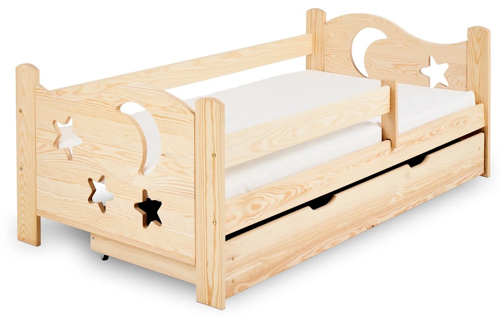 Pat pentru copii pin natural, MOON 80 x 160 cm Saltele: fără saltea, Somiera pat: Fara somiera
