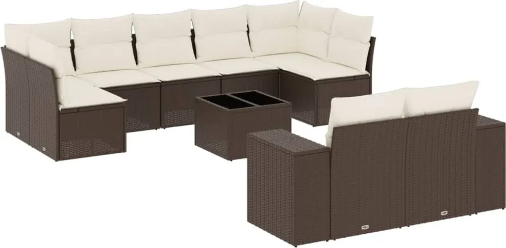 vidaXL Set canapele de grădină cu perne, 10 piese, maro, poliratan