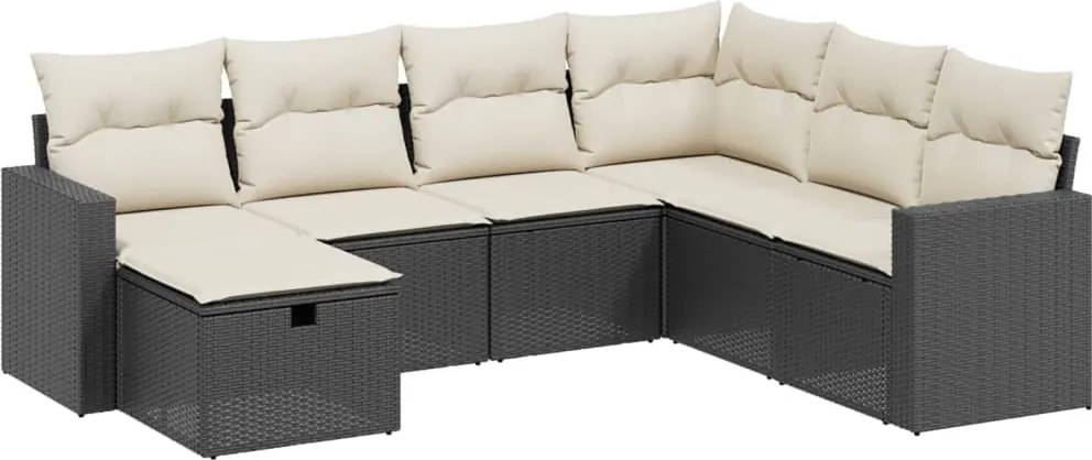 vidaXL Set canapele de grădină cu perne, 7 piese, negru, poliratan