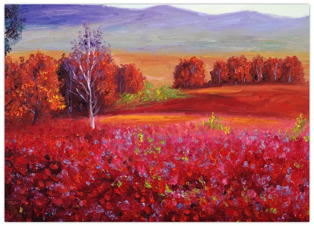 Tablou pe sticlă - Peisaj roșu (70x50 cm)