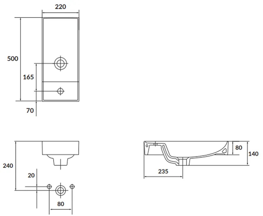 Lavoar suspendat alb 22 cm, dreptunghiular, Cersanit Larga 220x500 mm