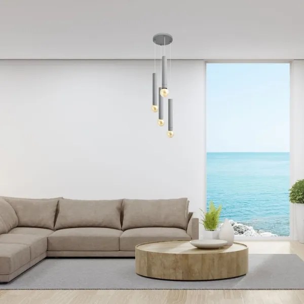 Lustră pe cablu TUBA 4xE27/15W/230V gri