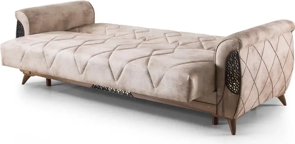 Canapea extensibila 3 locuri cu lada 229x94x90 cm – stofa bej – Peru