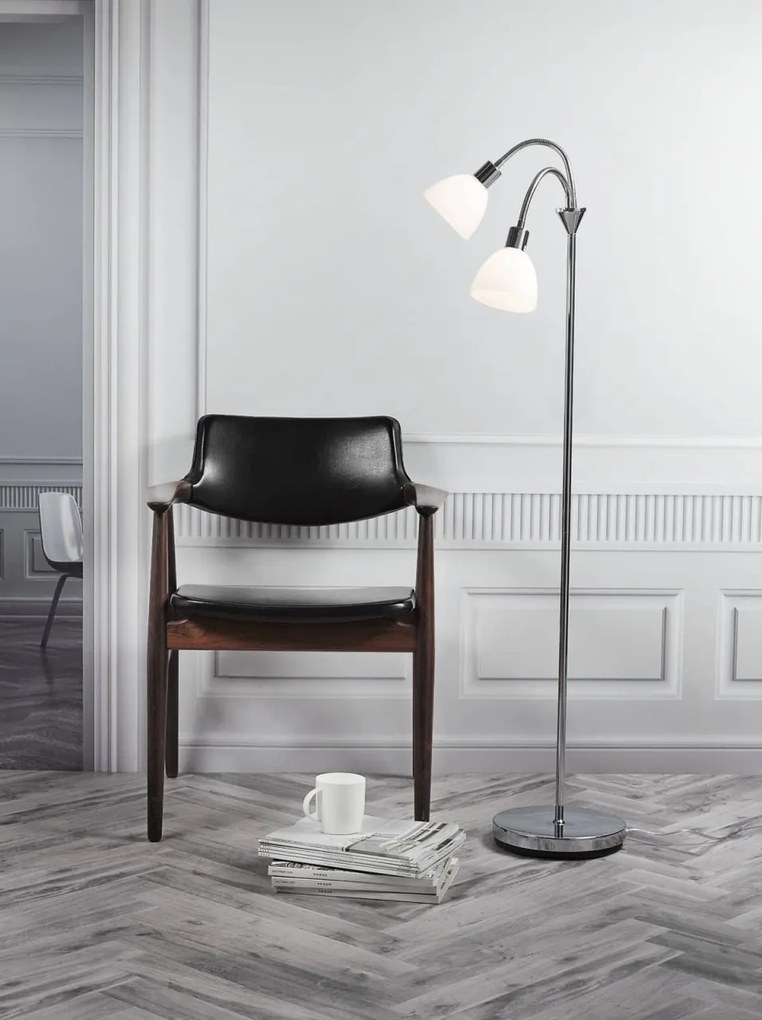 Lampadar modern cu 2 brate flexibile Ray crom/alb 63224033 NL