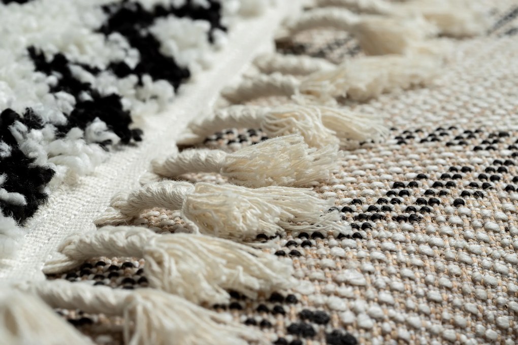 Covor PROMO Berber Safi N9040 albsi negru Franjuri shaggy pletos