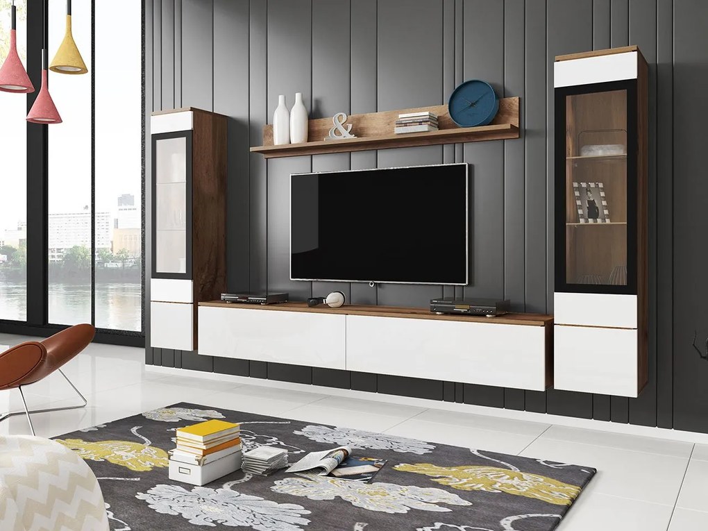 Mobilier living Selwyn II (wotan + Alb lucios ) (fără iluminat). 1054047