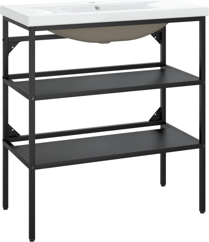 vidaXL Cadru lavoar baie cu chiuvetă încorporată, negru, fier