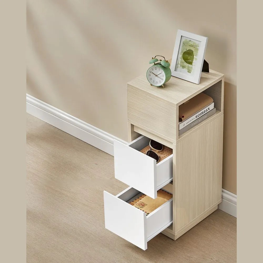 Noptieră ROBIN, 30x25x65cm, alb/bej Vasagle