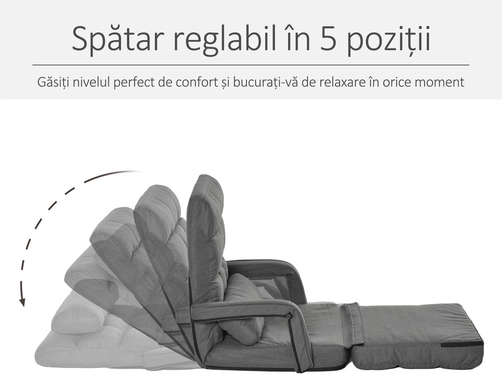 Fotoliu Pat HOMCOM reglabil pe 5 nivele 78x62x70cm, gri | Aosom Romania
