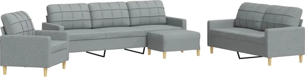vidaXL Set canapele cu taburet, 4 piese, gri deschis, textil