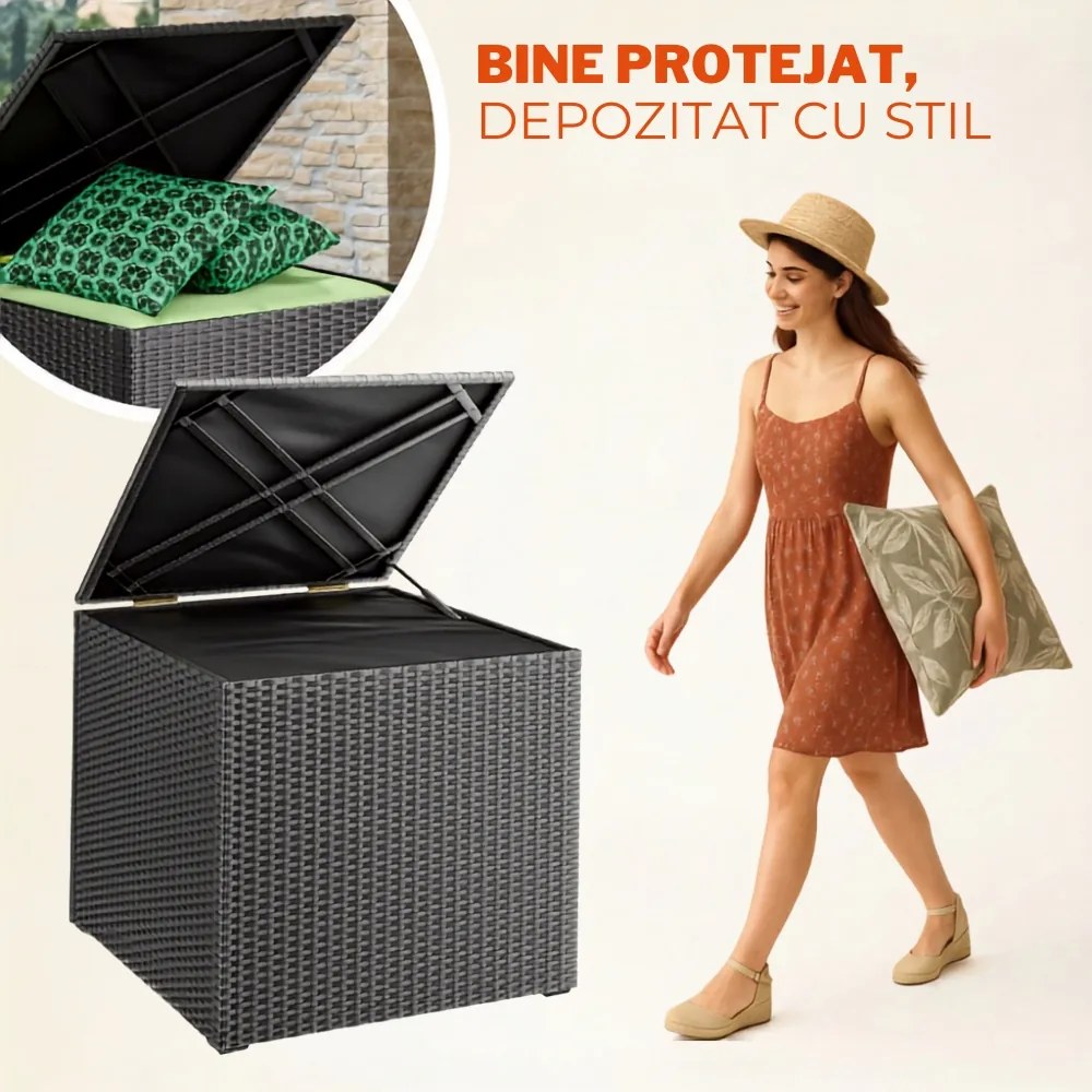 Ladă de depozitare din poliratan RICCO, 318L, 75x75x70 cm, negru Casaria