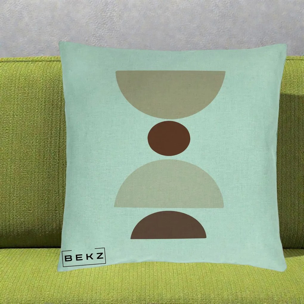 Perna Decorativa Geometric Boho Cerc si Boluri, 40x40 cm, Verde Menta, Husa Detasabila, Perna Inclusa, BEKZ®