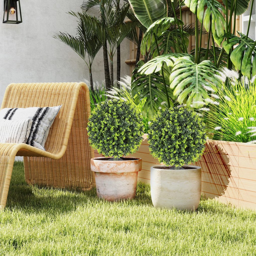 HOMCOM Set 2 Plante Artificiale de Buxus de 40 cm cu Tija Integrată pentru Interior și Exterior, Verde | Aosom Romania