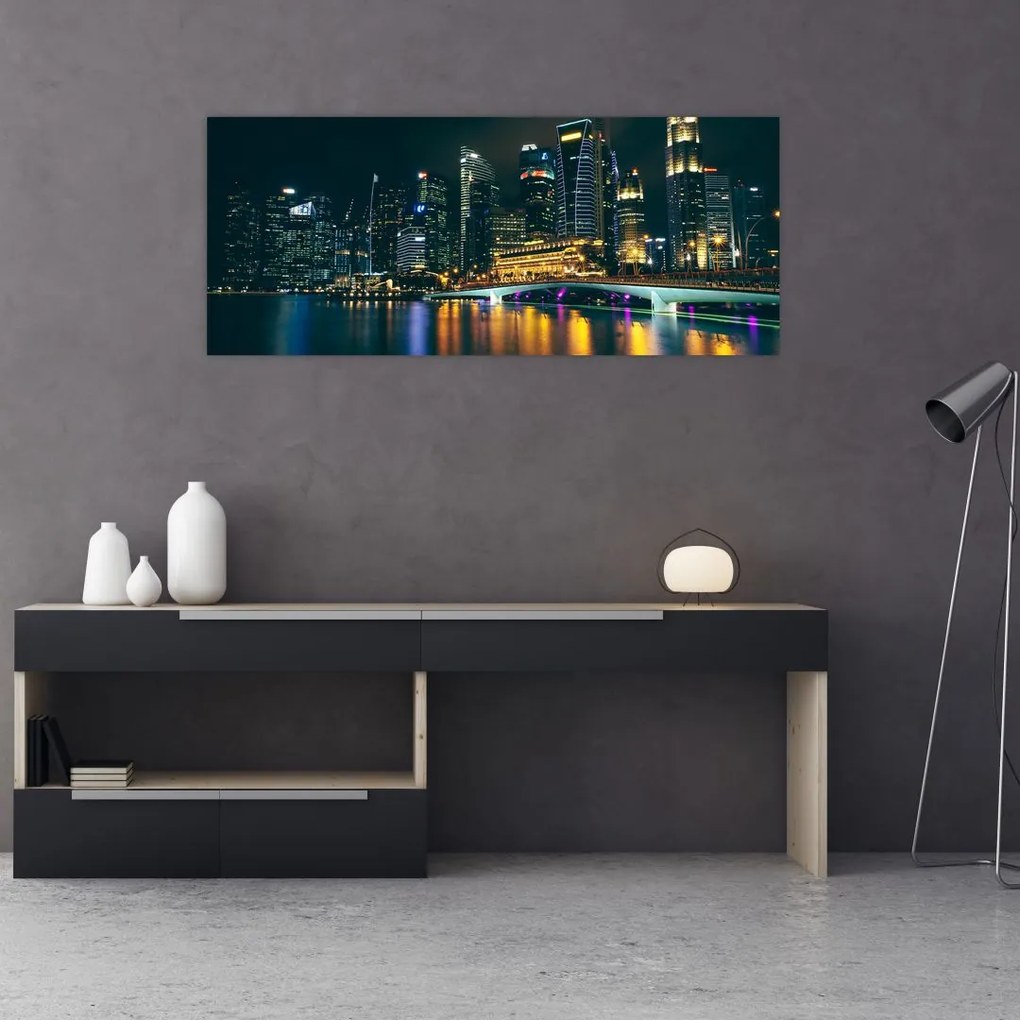 Tablou - Singapore noaptea (120x50 cm)