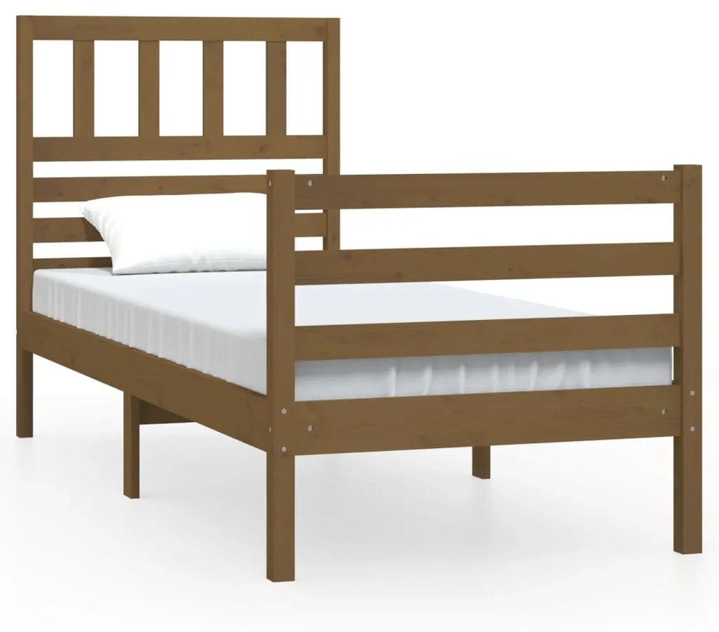 3101056 vidaXL Cadru de pat Single 3FT, maro miere, 90x190 cm, lemn masiv