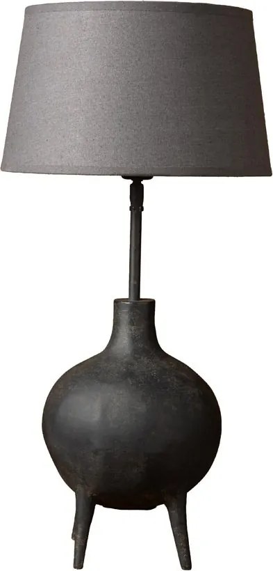 Lampă de masă din bumbac și in gri, cu structură din aluminiu gri antichizat, formă sferică, finisaj patinat, 61×30 cm, „Gilda"