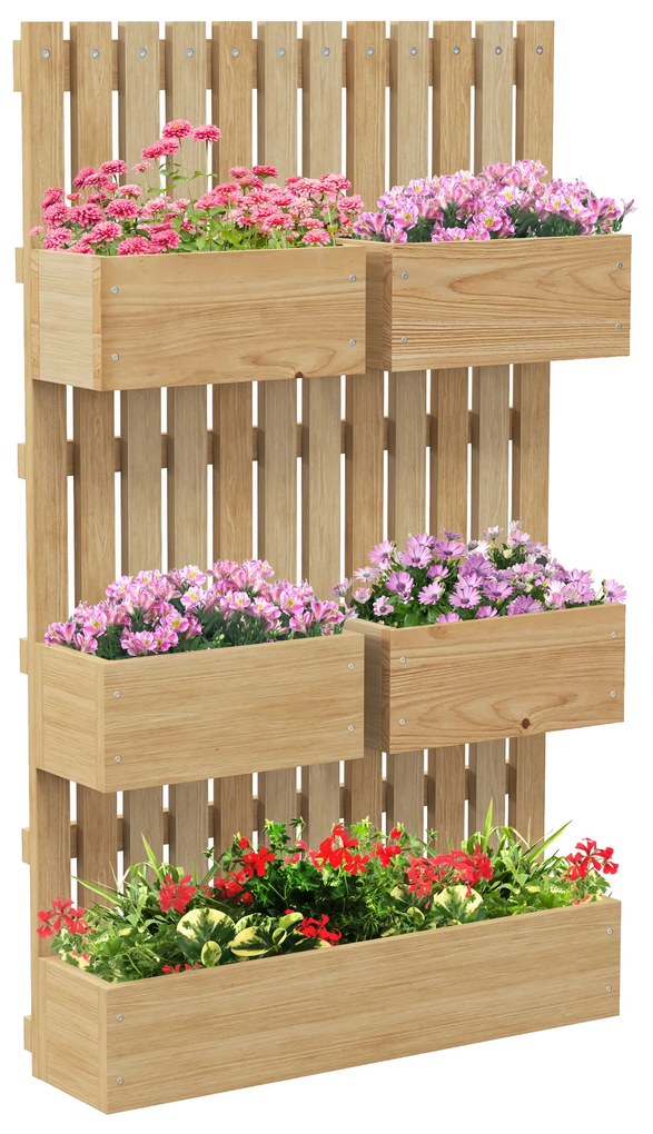 Outsunny Ghiveci inaltat de gradina cu grilaj pentru vita de vie, plante cataratoare, flori, Jardiniera din lemn cu montare pe perete
