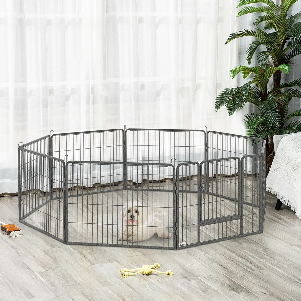 PawHut Țarc Modular pentru Animale Domestice, 16 Panouri din Oțel, 2 Uși cu Zăvor, 80x60x1.5 cm, Negru | Aosom Romania