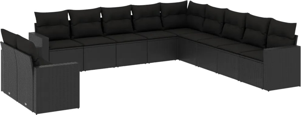 vidaXL Set canapele de grădină cu perne, 11 piese, negru, poliratan