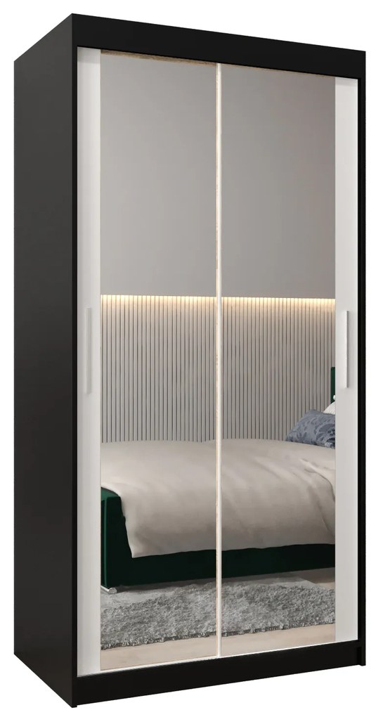 Dulap de haine 100 cm Toki 3 (negru mat + alb mat). 1065045