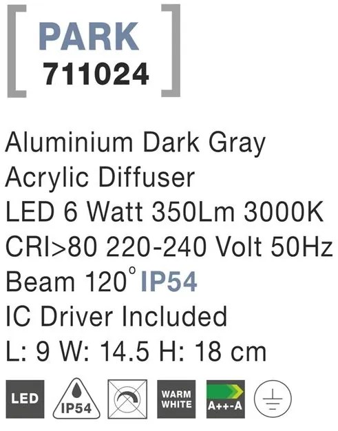 Aplica perete LED de exterior IP54 PARK NVL-711024